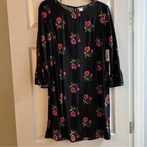 NWT Old Navy 3/4 Sleeve Black Dress with Pink Floral Print